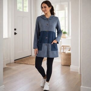 Elegant Blue Hooded Trench Coat